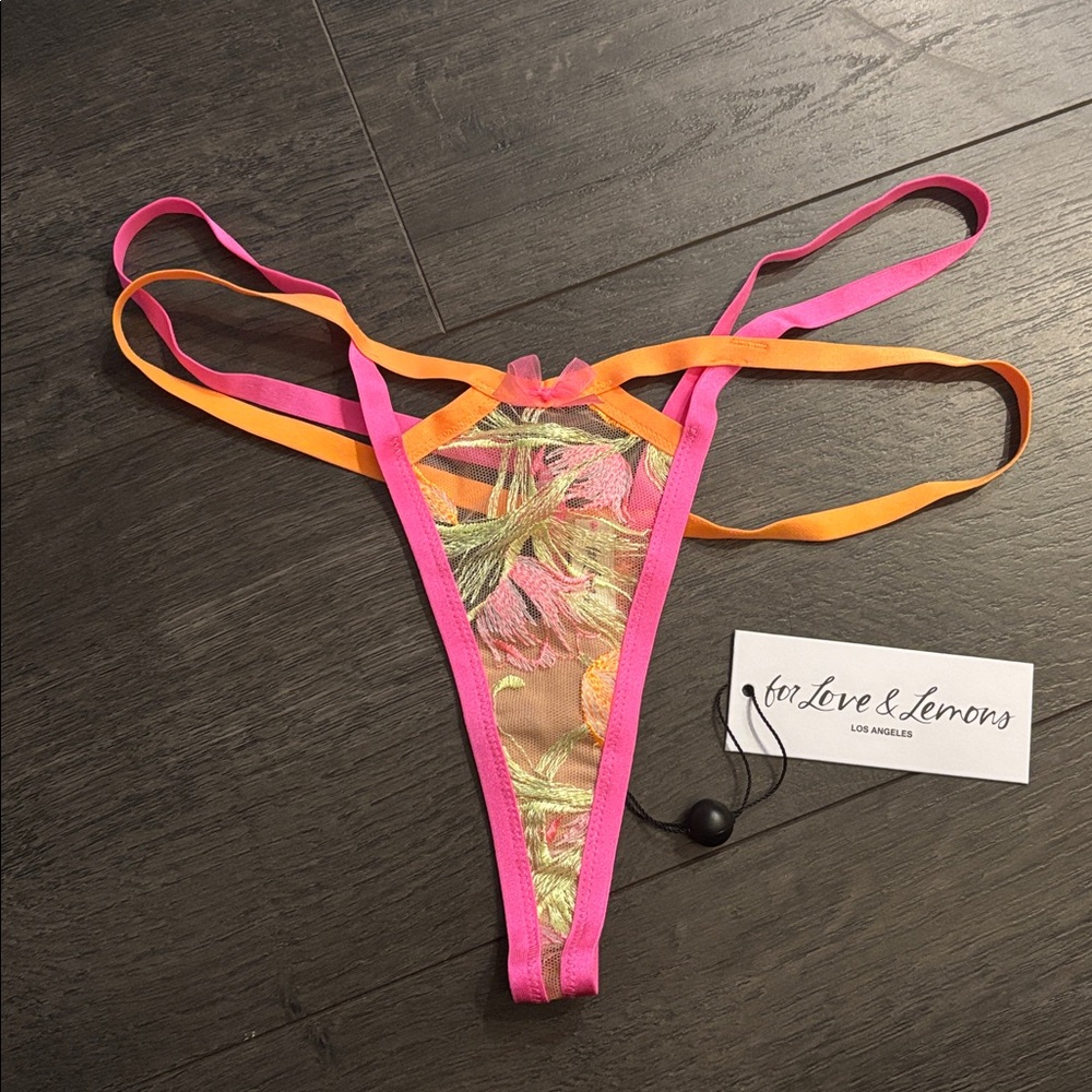For Love And Lemons Pink and Orange Lace Thong